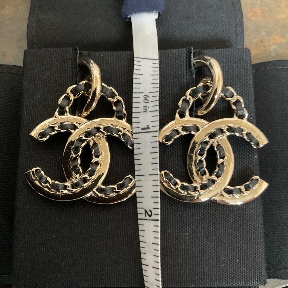 Chanel Goldtone & Lambskin Dangle Earrings - Picture 8 of 8
